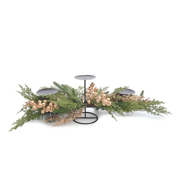 Porta Velas Folhas e Frutas Verde Ouro 70cm - 1 Un