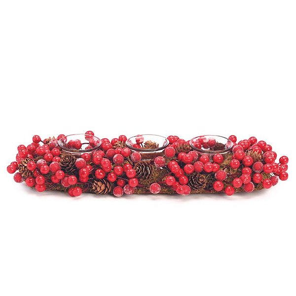 Porta Velas com Frutas Pinhas Vermelho Verde Branco 45cm - 1 Un
