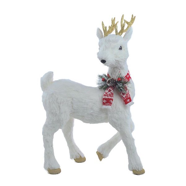 Rena Decorativa Em Pé com Cachecol Branco Vermelho 58cm - 1 Un