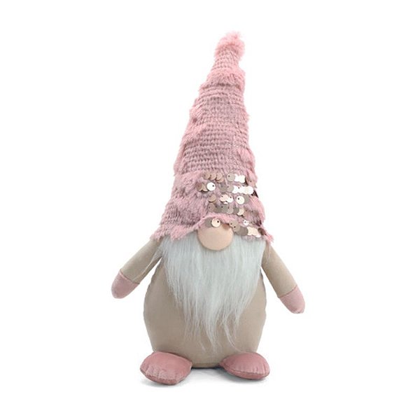 Kringle Decorativo Em Pé Cinza Rosa Branco 37cm - 1 Un