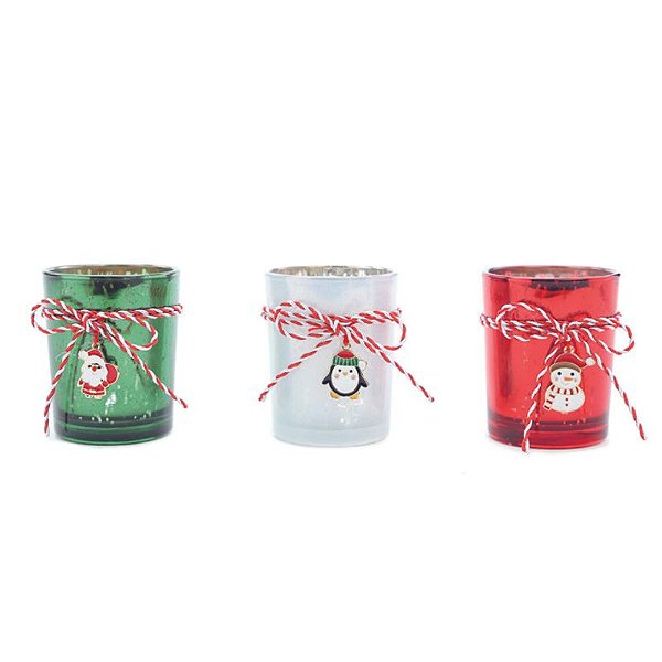 Porta Vela Sortido Verde Vermelho Branco 6X6cm - 1 Un