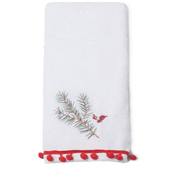 Toalha com Folhas e Frutas Branco Vermelho 40X70cm - Jogo com 2 Peças