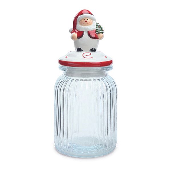 Pote de Vidro Papai Noel com Vermelho Branco  1000Ml   - 1 Un