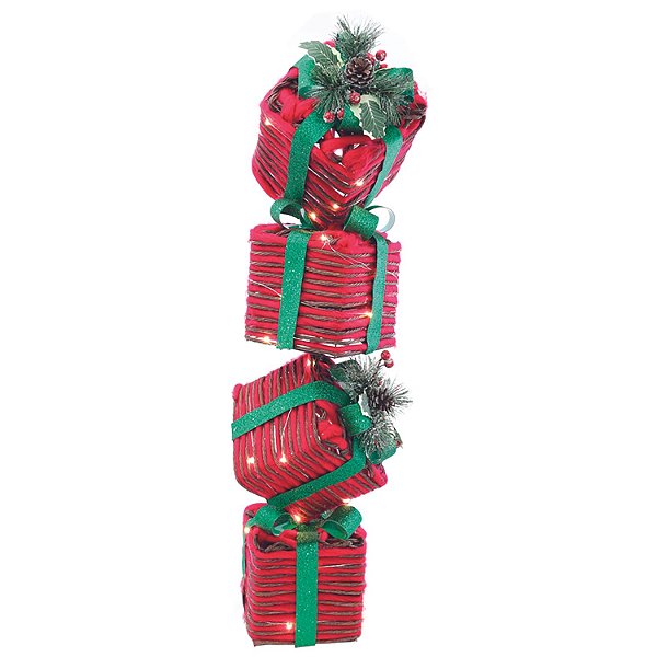 Caixas de Presente 35L Laço Vermelho Verde Marrom 3AA - 1 Un