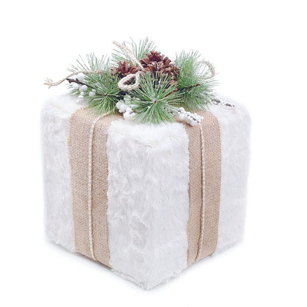 Caixa Presente Pelúcia com Arranjo Marrom Verde 28cm - 1 Un
