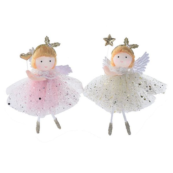 Enfeite Pendurar Anjo com Varinha Sortido Rosa com Creme 13cm - 1 Un