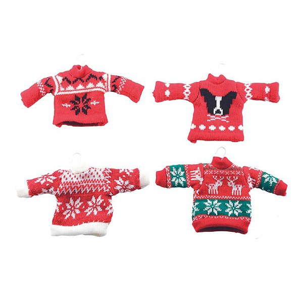 Enfeite Pendurar Sueter Sortido Vermelho Branco Preto 8cm - 1 Un