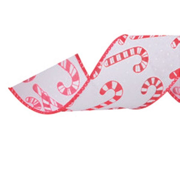 Fita Candy Cane Branco Vermelho 3,8cmx9,14M - 1 Un