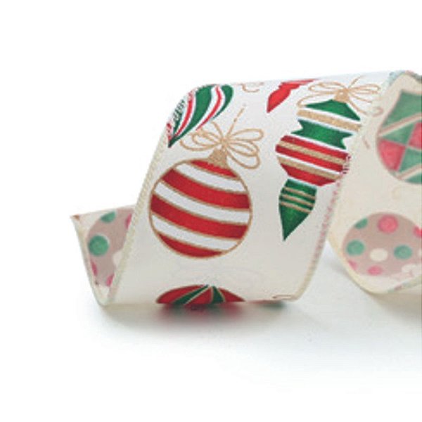 Fita aramada a Enfeite Natal Marfim/Vermelho Verde 6,3X9,14M - 1 Un