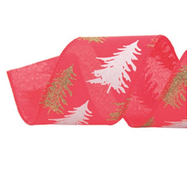Fita Pinheiro Vermelho Branco Ouro 914X6,3cm - 1 Un