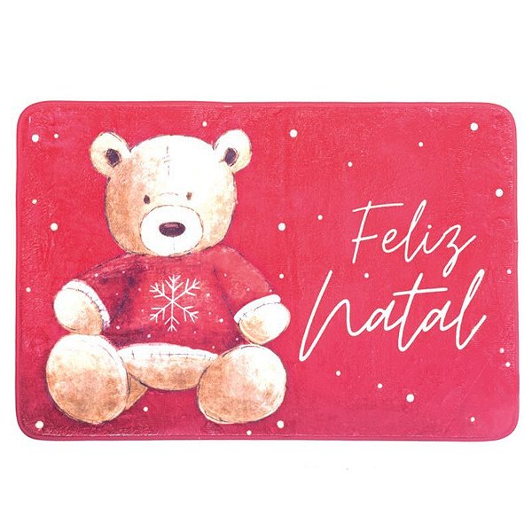Tapete Urso Feliz Natal Vermelho Marrom 85X60cm - 1 Un