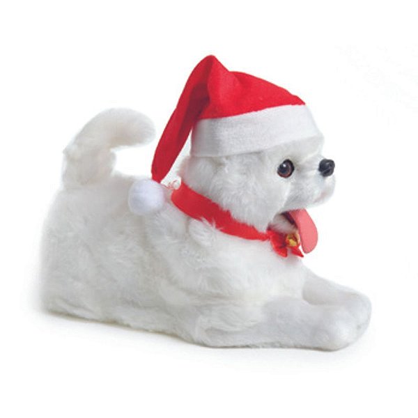 Cão Decorativo com Gorro Som e Movimento Branco Preto 19cm Usb - 1 Un