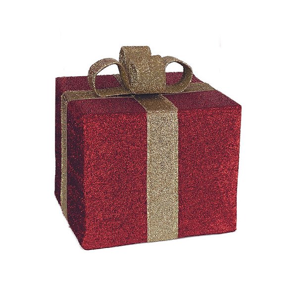 Caixa Presente Decorativo com Laço Vermelho Ouro 50cm - 1 Un