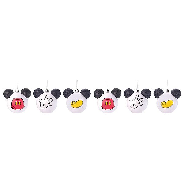 Bola Luva/Roupa Mickey Branco Preto Vermelho 6cm - Jogo com 6 Peças