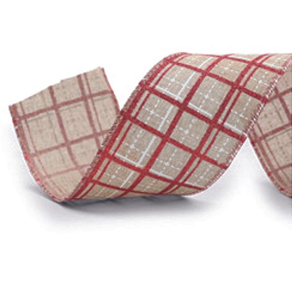Fita aramada a Quadriculada Natural Vermelho Branco 6,3X9,14M - 1 Un