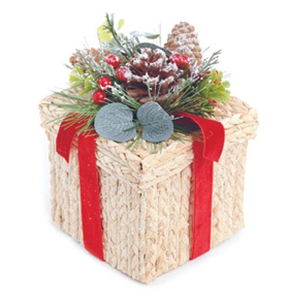 Cesta Decorativo com Folhas Marrom Vermelho Verde 16cm - 1 Un