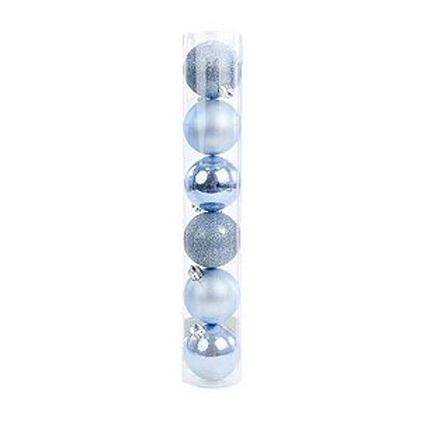 Bola Tubo Brilho/Fosco/Glitter Azul 7cm - Jogo com 6 Peças