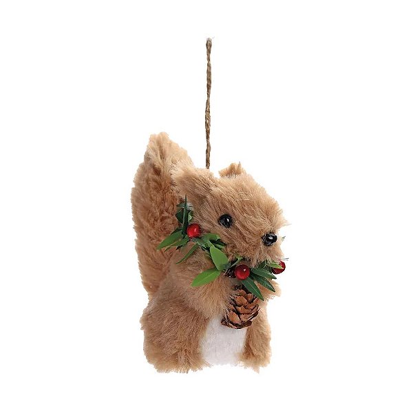 Esquilo Pendurar Marrom Vermelho Verde 10cm - 1 Un