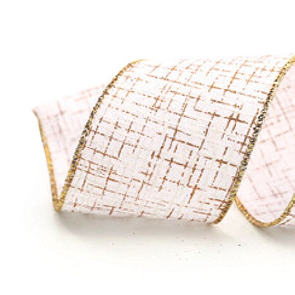 Fita Aramada Branco Dourada 6,3cm - 1 Un