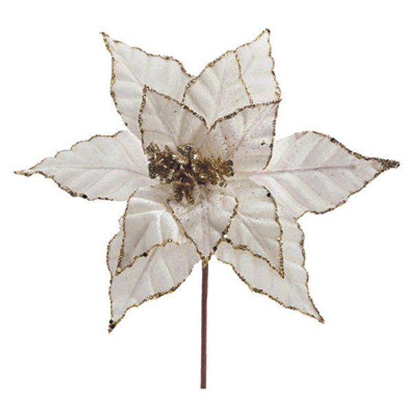 Poinsétia com Glitter Branco Ouro 20cm - 1 Un