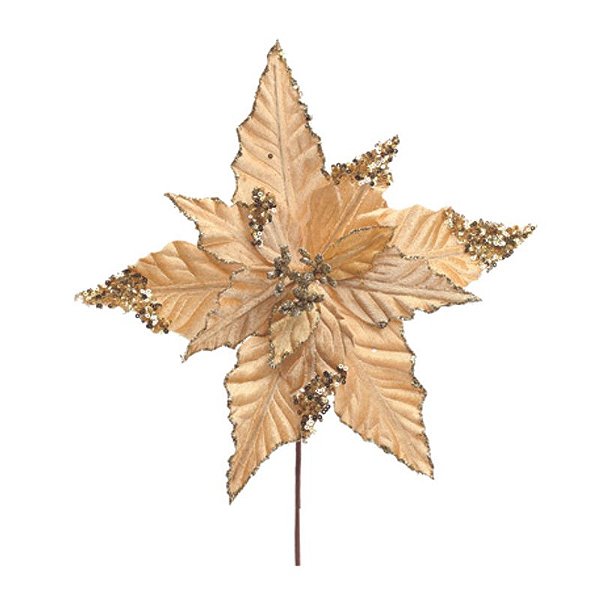 Poinsétia com Paetê Ouro 30cm - 1 Un
