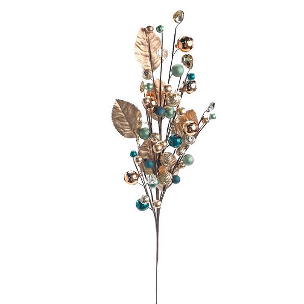 Galho Grande Folhas e Bolas Verde Ouro 75cm - 1 Un
