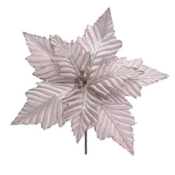 Poinsétia com Glitter Prata 20cm - 1 Un