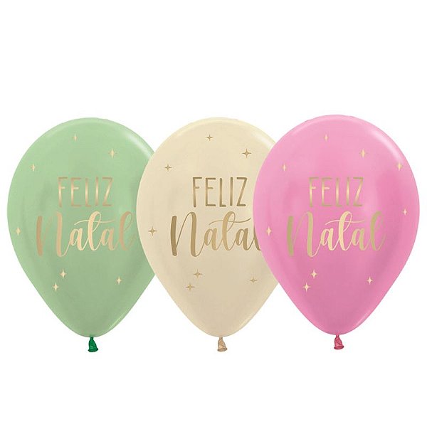Balão Látex Feliz Natal Diamantes Sortido R12 - 50 un