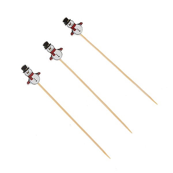 Palito em Bambu para Petiscos 12cm Natal Boneco de Neve - 20 Un