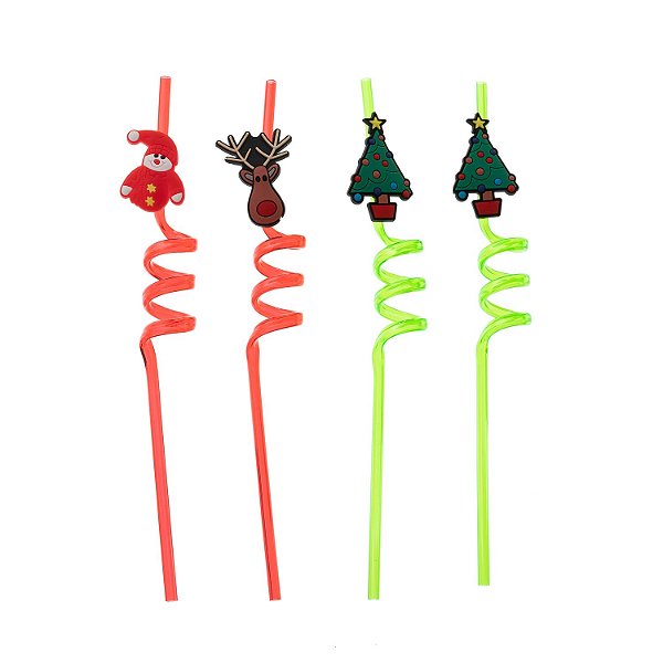Canudo Espiral Divertido Árvore Natal - 4 Un