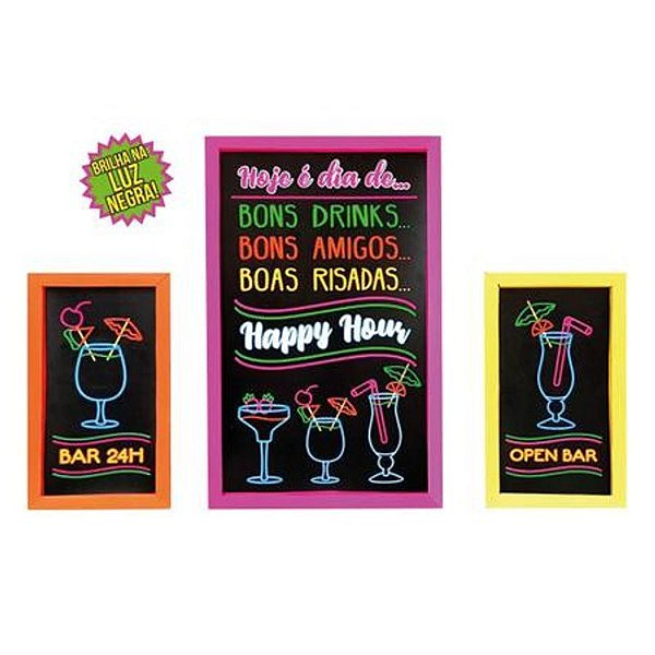 Quadro com Moldura Drink Neon - 3 Un