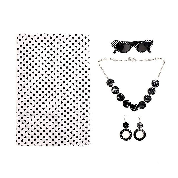Kit Adereços Anos 60 Preto - Kit com 5 Peças
