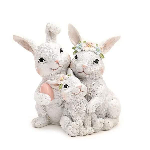 Coelhos Decorativos Família com Ovo Branco e Rosa (Cute Family) - 1 Un