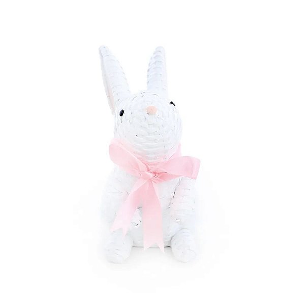 Casal Coelho Decorativo Sentado com Laço Branco/Rosa (Cute Family) - 2 Un