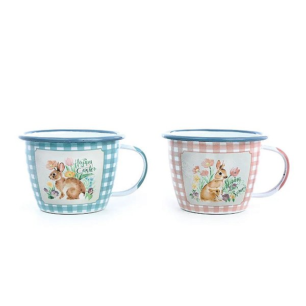 Caneca Decorativa com Coelho Xadrez Sortido Colorido (Glass) - 2 Un