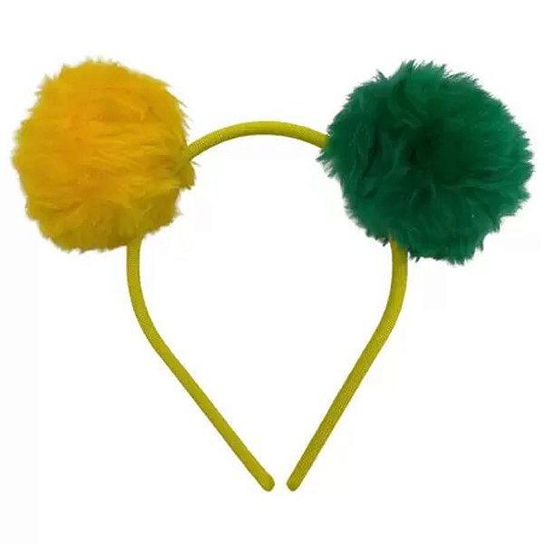 Tiara Pompom Verde e Amarela - 1 un