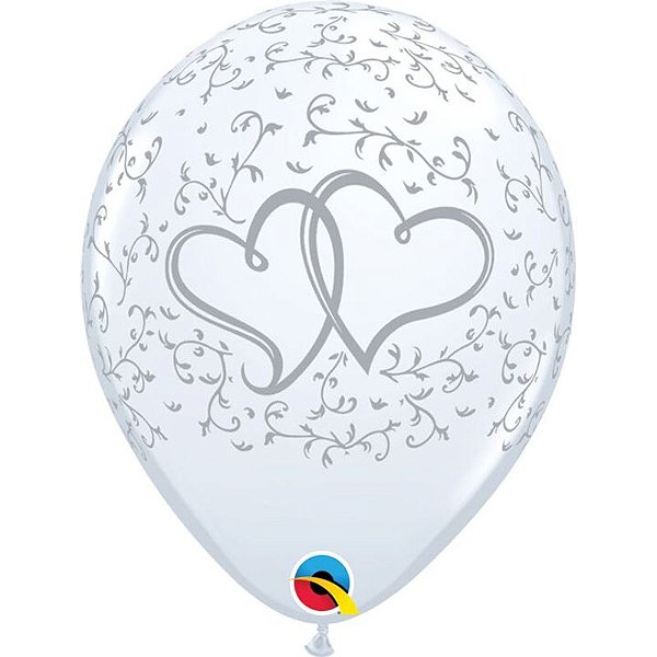 Balão Qualatex 11" - Qx Party Balloon Estampado - Corações Entrelaçados - 6 Un
