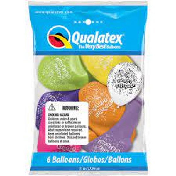 Balão Qualatex 11" - Qx Party Balloon Estampado - Birthday Confete - 6 Un
