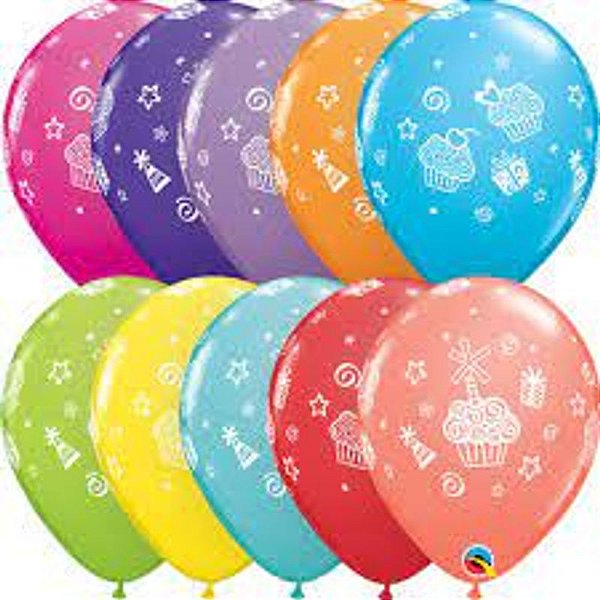 Balão Qualatex 11" - Qx Party Balloon Estampado - Cupcakes E Presentes - 6 Un