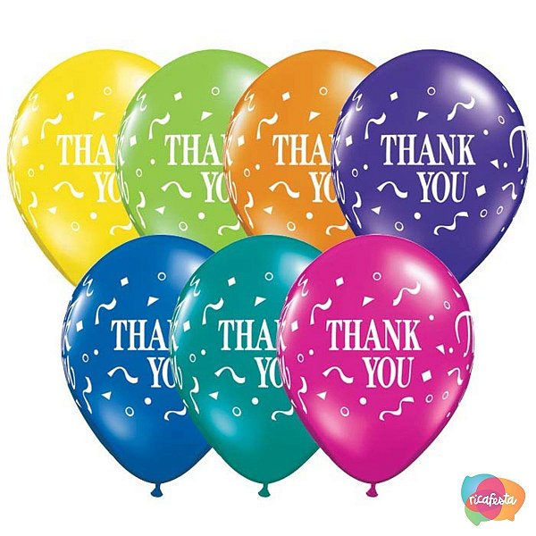 Balão Qualatex 11" - Qx Party Balloon Estampado - Thank You-Confete - 6 Un