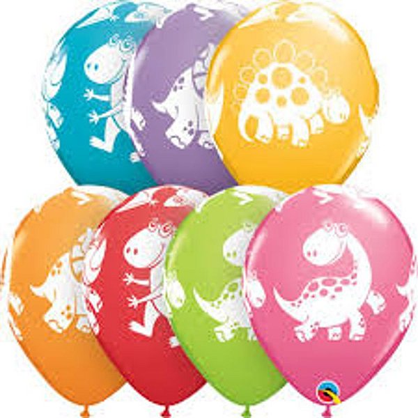 Balão Qualatex 11" - Qx Party Balloon Estampado - Dinossauros Fofinhos - 6 Un