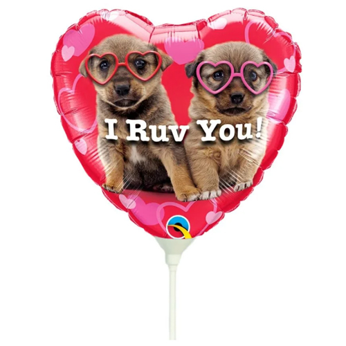 Balão Qualatex 09" - Coração Solto - I Ruv You!-Filhotes - 1 Un