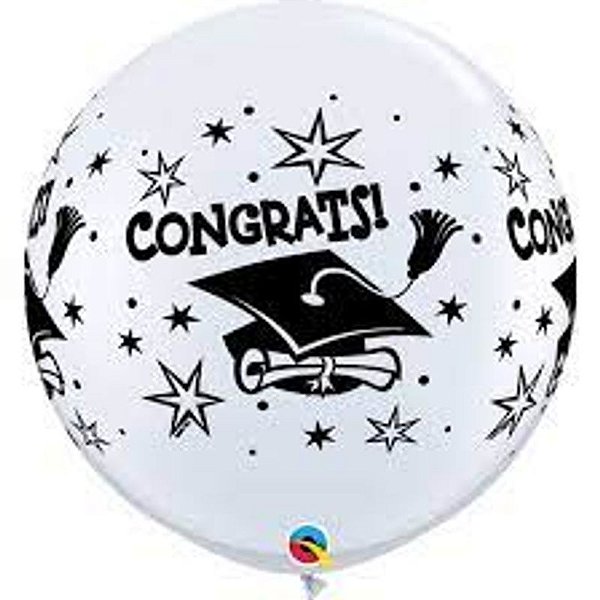 Balão Qualatex 3" - Redondo Branco - Congrats!-Chapéu - 2 Un