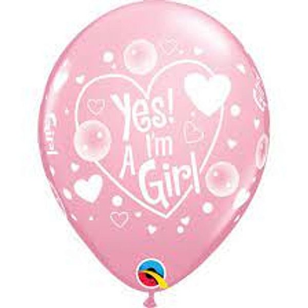 Balão Qualatex 11" - Redondo Rosa - Yes! I"M A Girl - 50 Un