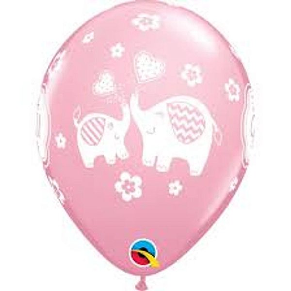 Balão Qualatex 11" - Redondo Rosa - It'S A Girl!-Elefantes - 50 Un