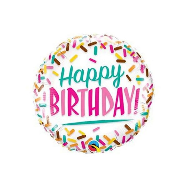 Balão Qualatex 09" - Redondo Solto - Happy Birthday!-Granulados - 1 Un