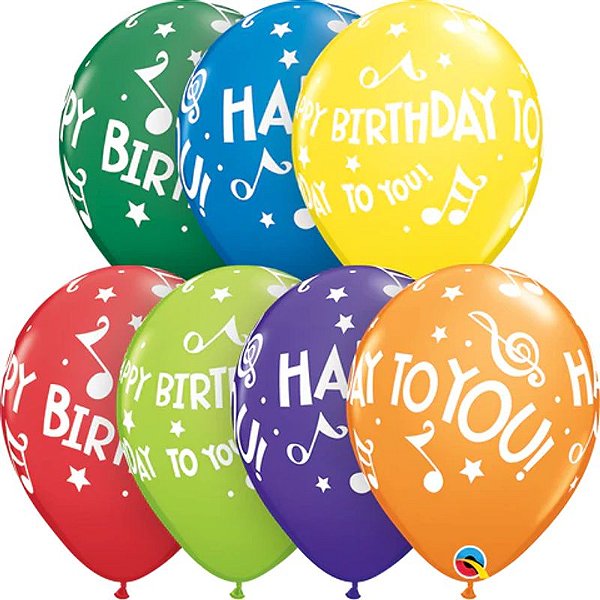 Balão Qualatex 11" - Redondo Sortido Carnaval - Happy Birthday To You!-Notas - 50 Un