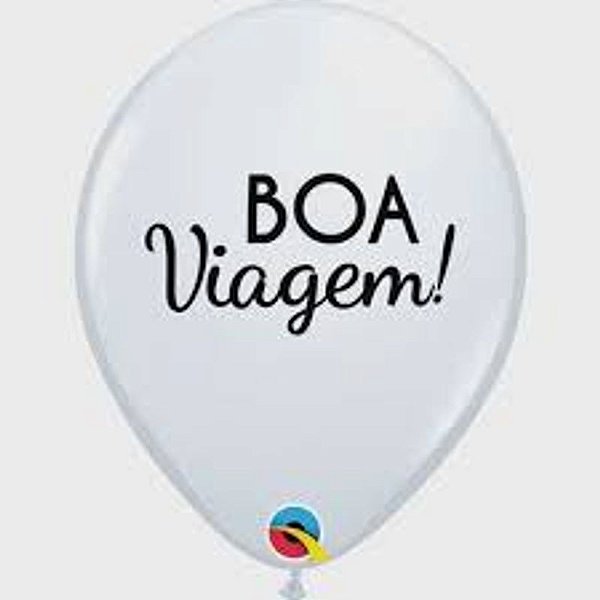 Balão Qualatex 11" - Qx Party Balloon Estampado - Boa Viagem!-Branco - 6 Un