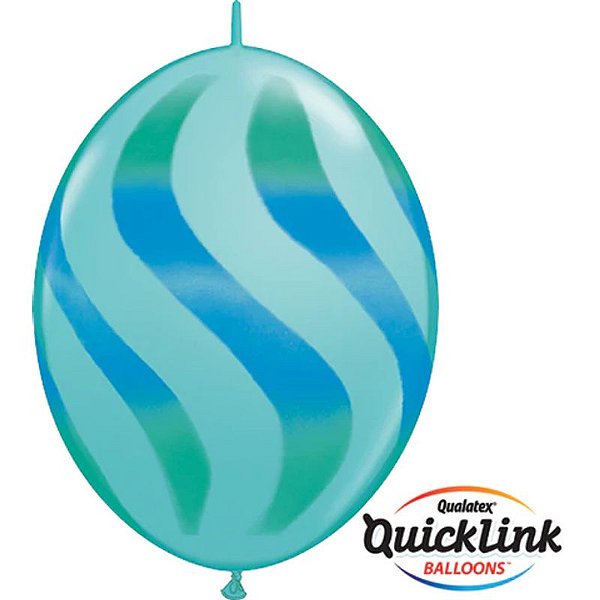 Balão Qualatex 12" - Q-Link Azul Carbono - Listras Onduladas - 50 Un