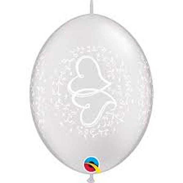Balão Qualatex 12" - Q-Link Branco Perolado - Corações Entrelaçados - 50 Un